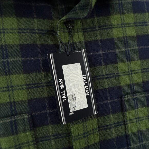 NWT Roundtree & Yorke THICK Flannel Button Up XLT Tall Green Plaid Heavyweight - Picture 9 of 16